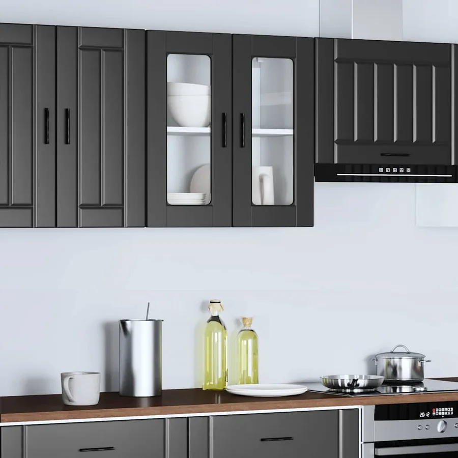 Armoire murale de cuisine avec porte en verre Porto noir