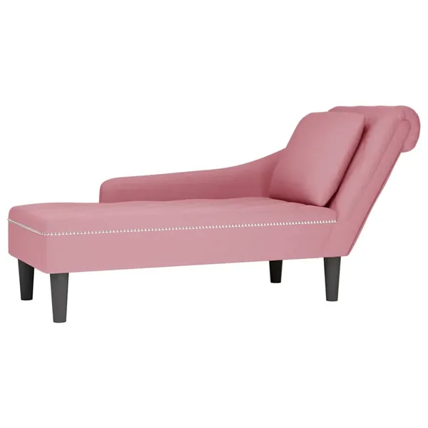 Fauteuil long avec coussin et accoudoir droit rose velours