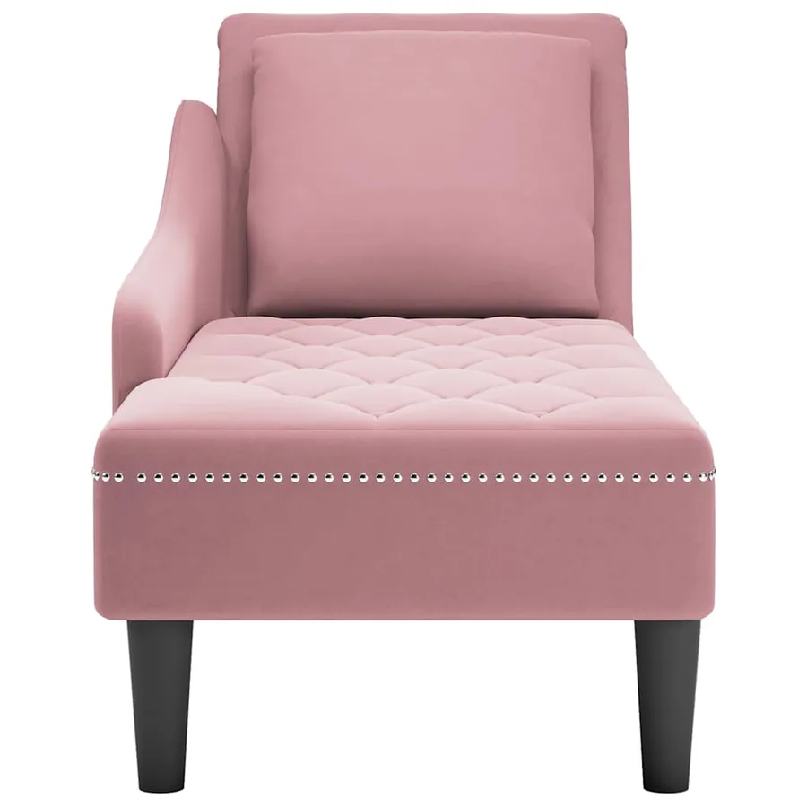 Fauteuil long avec coussin et accoudoir droit rose velours - 4
