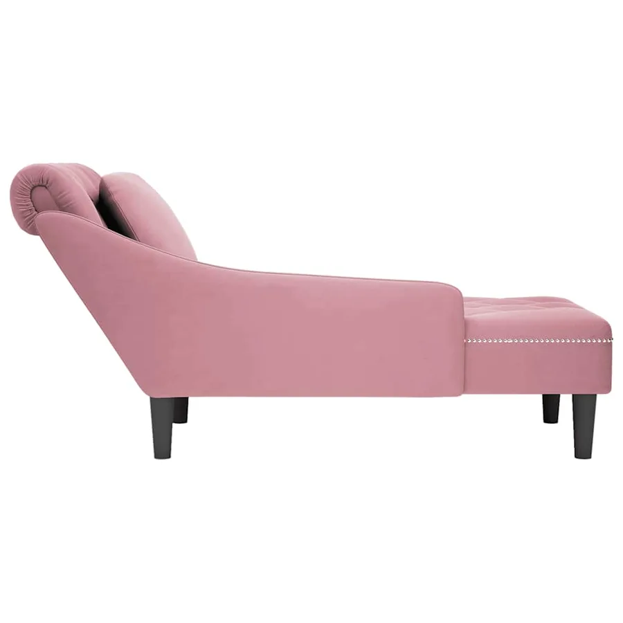 Fauteuil long avec coussin et accoudoir droit rose velours - 5