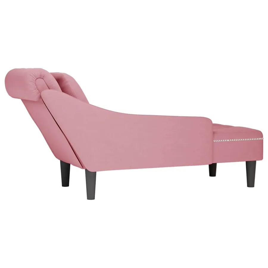 Fauteuil long avec coussin et accoudoir droit rose velours - 6