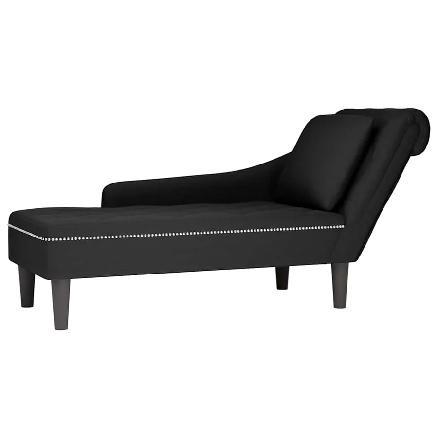 Fauteuil long avec coussin et accoudoir droit noir velours