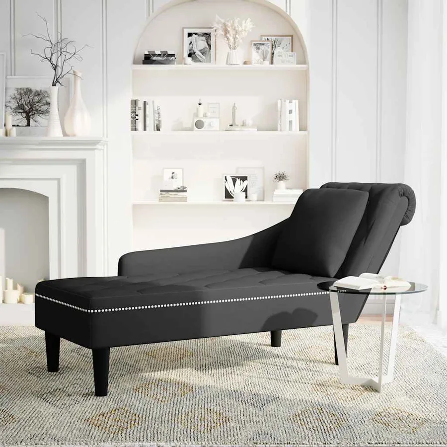 Fauteuil long avec coussin et accoudoir droit noir velours - 2