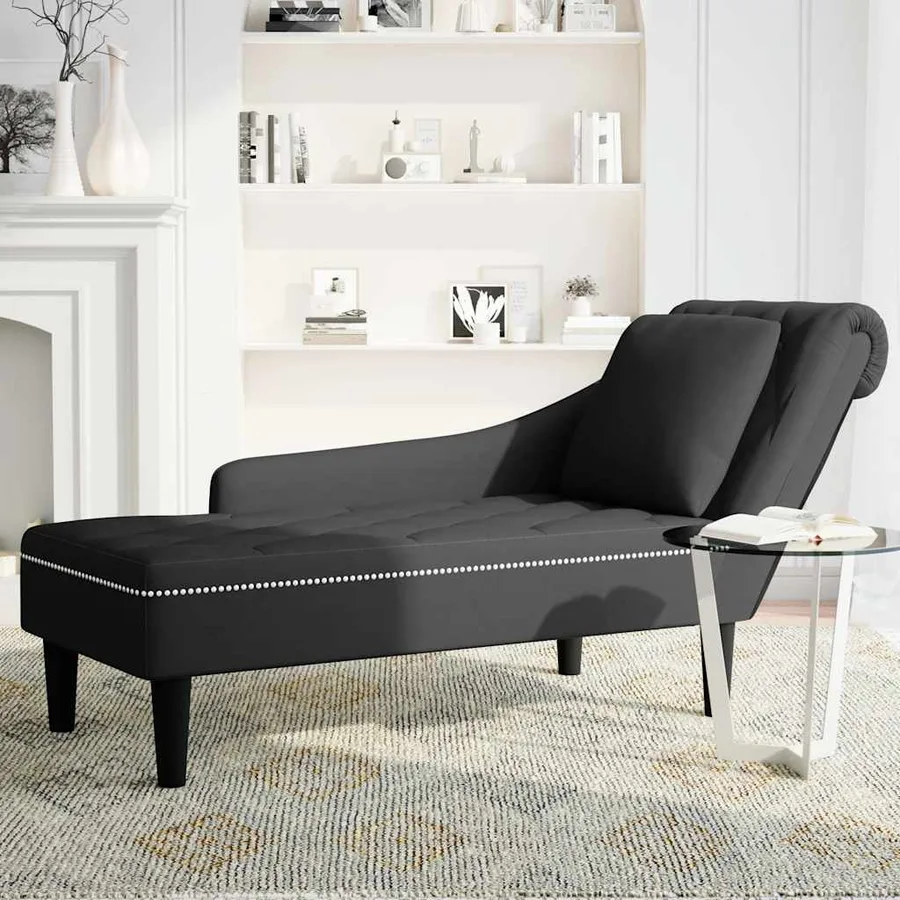 Fauteuil long avec coussin et accoudoir droit noir velours - 3