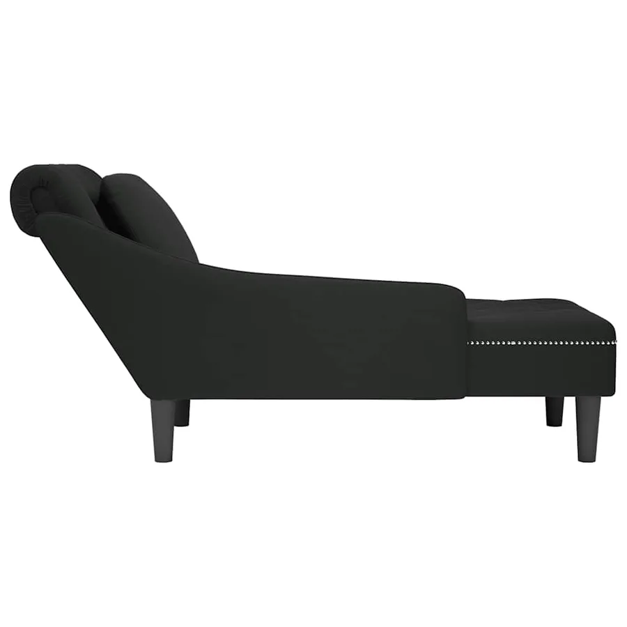 Fauteuil long avec coussin et accoudoir droit noir velours - 5