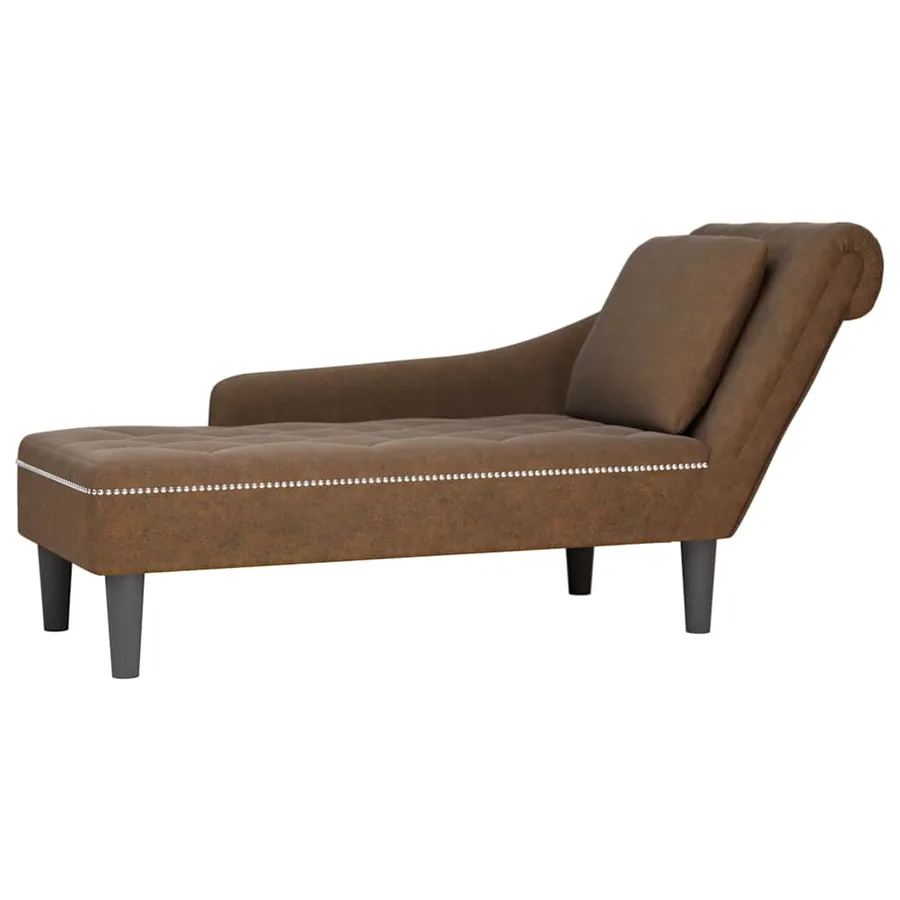 Fauteuil long avec coussin et accoudoir droit marron similicuir