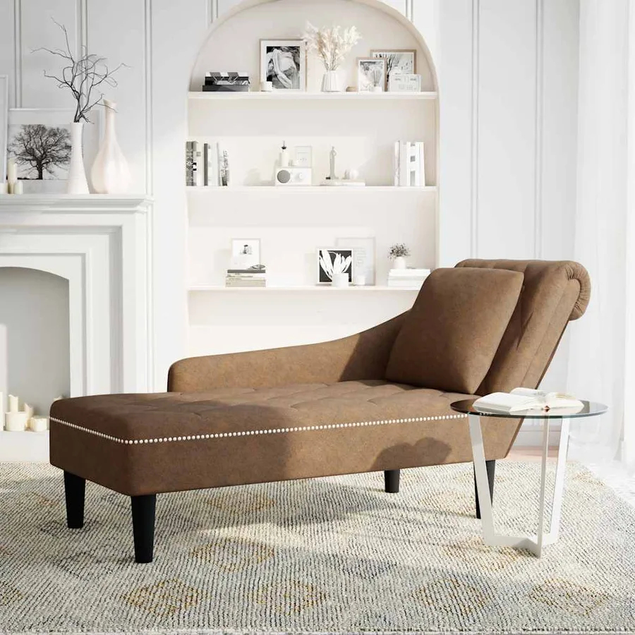 Fauteuil long avec coussin et accoudoir droit marron similicuir - 2