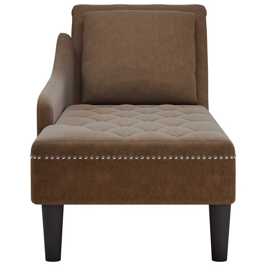 Fauteuil long avec coussin et accoudoir droit marron similicuir - 4