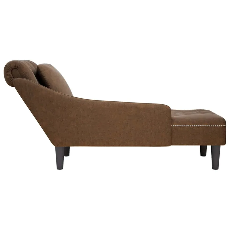 Fauteuil long avec coussin et accoudoir droit marron similicuir - 5