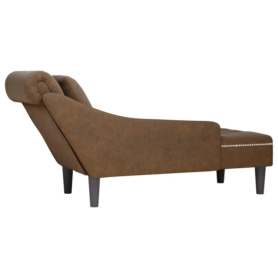 Fauteuil long avec coussin et accoudoir droit marron similicuir - 6