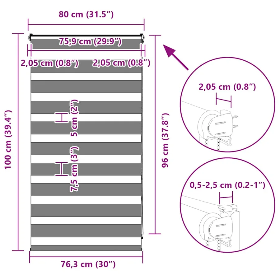 Store zèbre blanc 80x100 cm largeur du tissu 75,9 cm polyester - 16