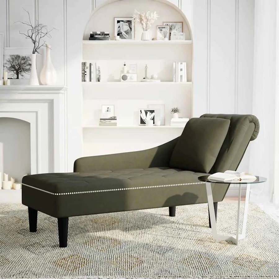 Fauteuil long et coussin/accoudoir droit vert armée similicuir - 2