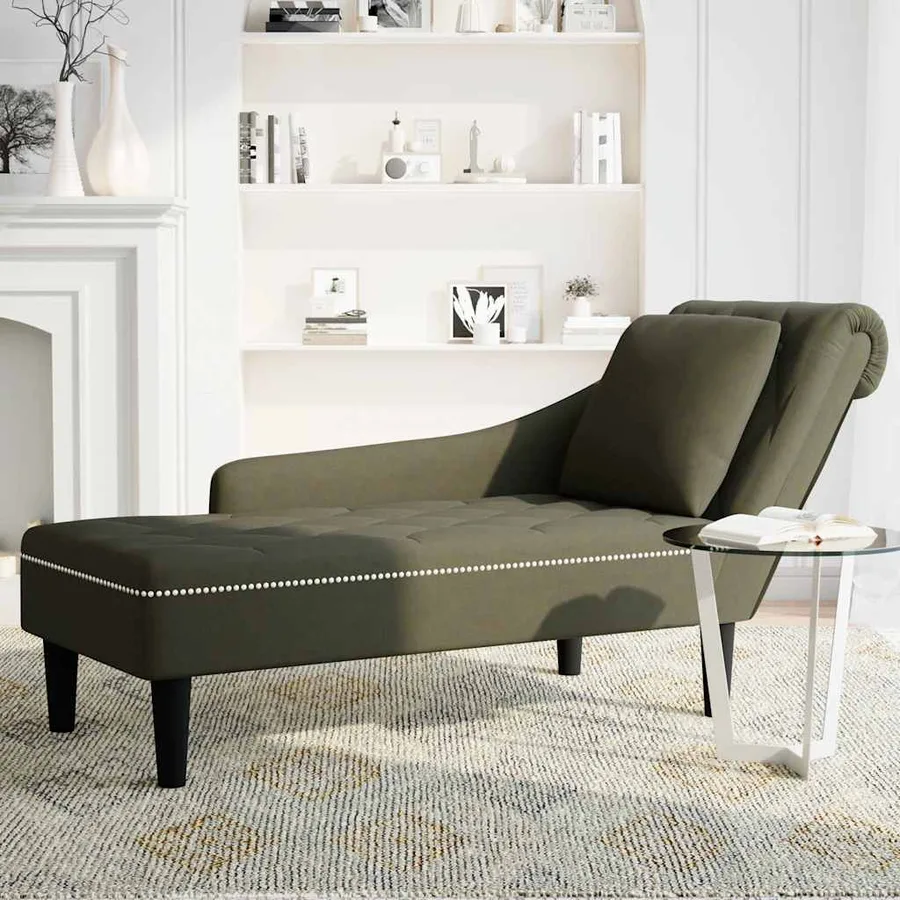 Fauteuil long et coussin/accoudoir droit vert armée similicuir - 3