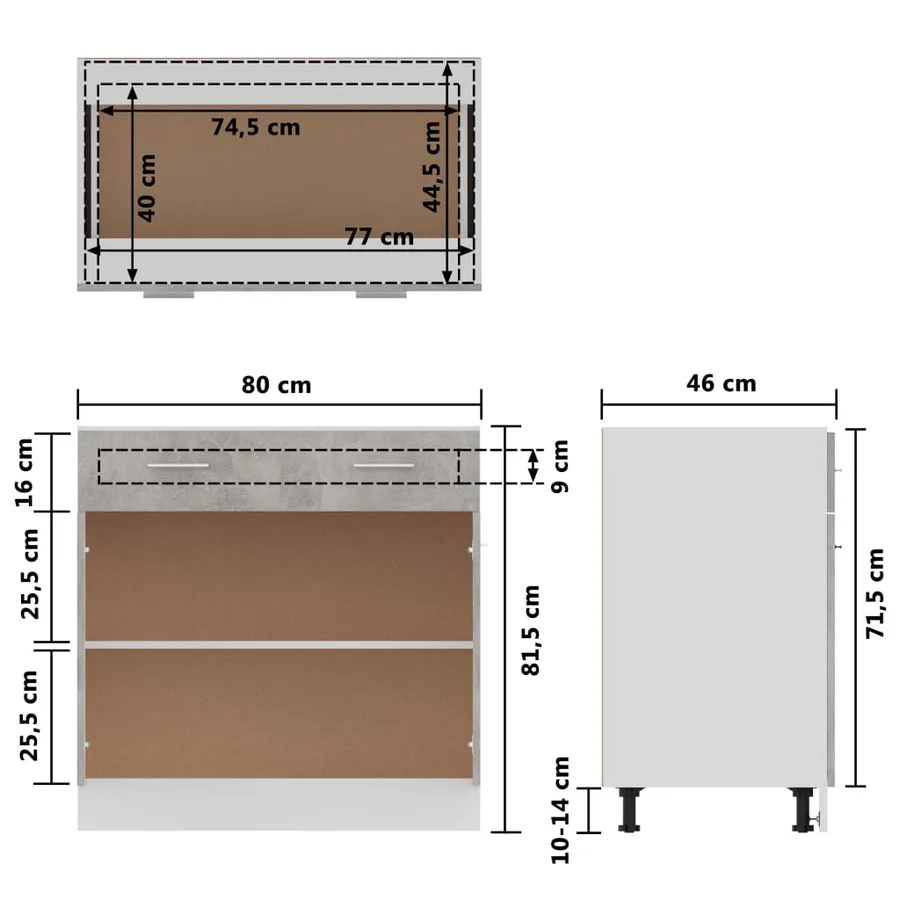 Armoire de plancher à tiroir Gris béton Bois d’ingénierie - 10