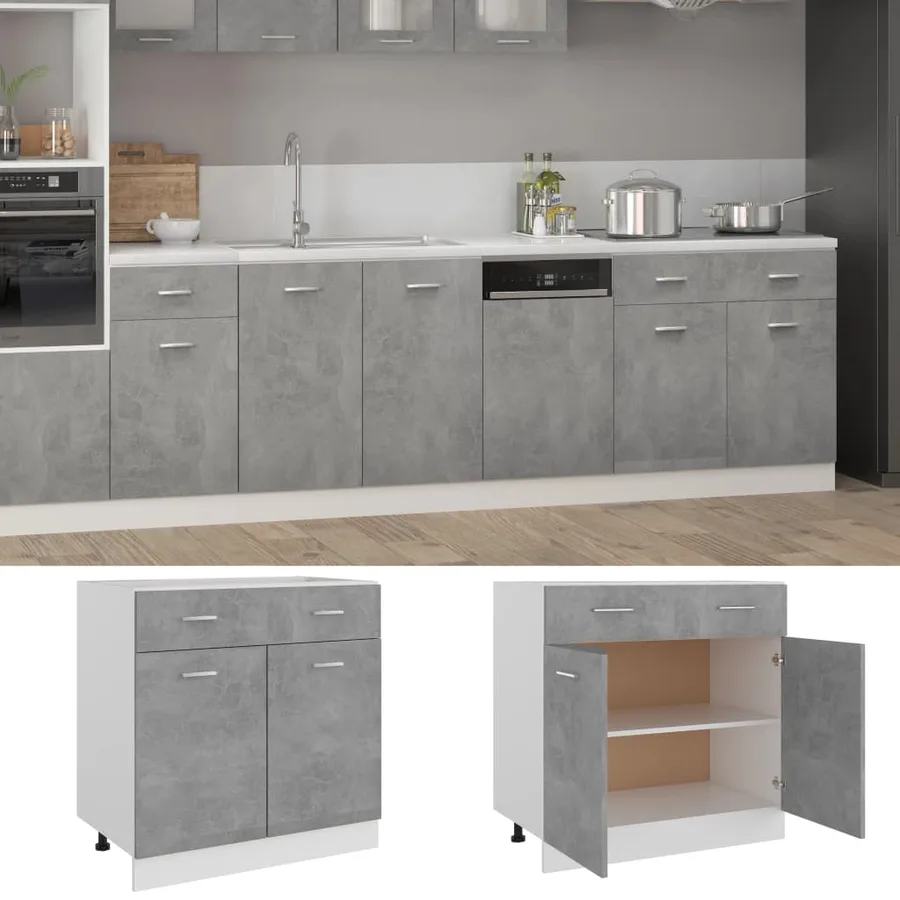 Armoire de plancher à tiroir Gris béton Bois d’ingénierie - 2