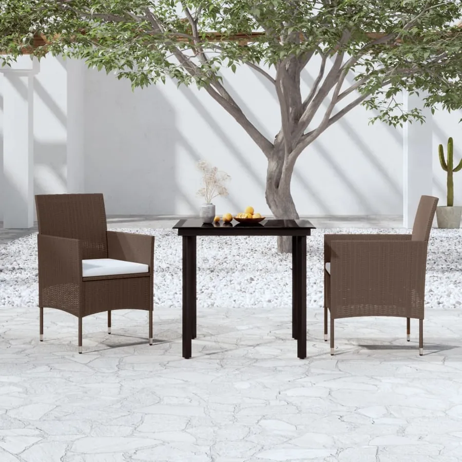 Ensemble à manger de jardin avec coussins 3 pcs Marron et noir