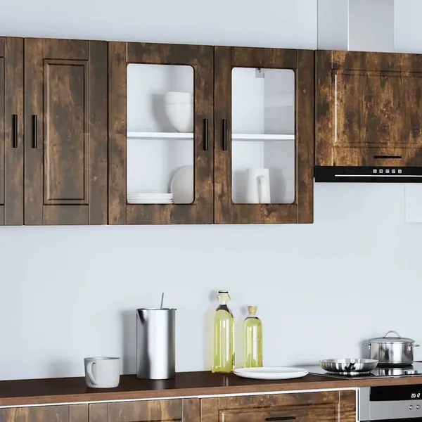 Armoire murale de cuisine avec porte en verre Porto chêne fumé