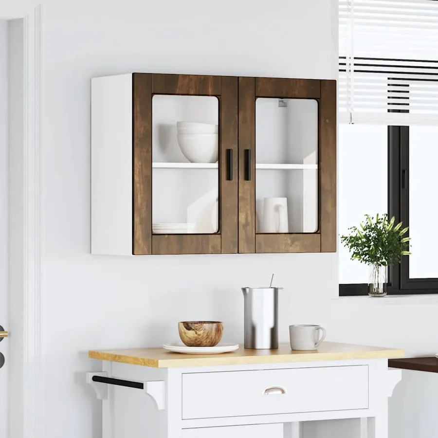 Armoire murale de cuisine avec porte en verre Porto chêne fumé - 3