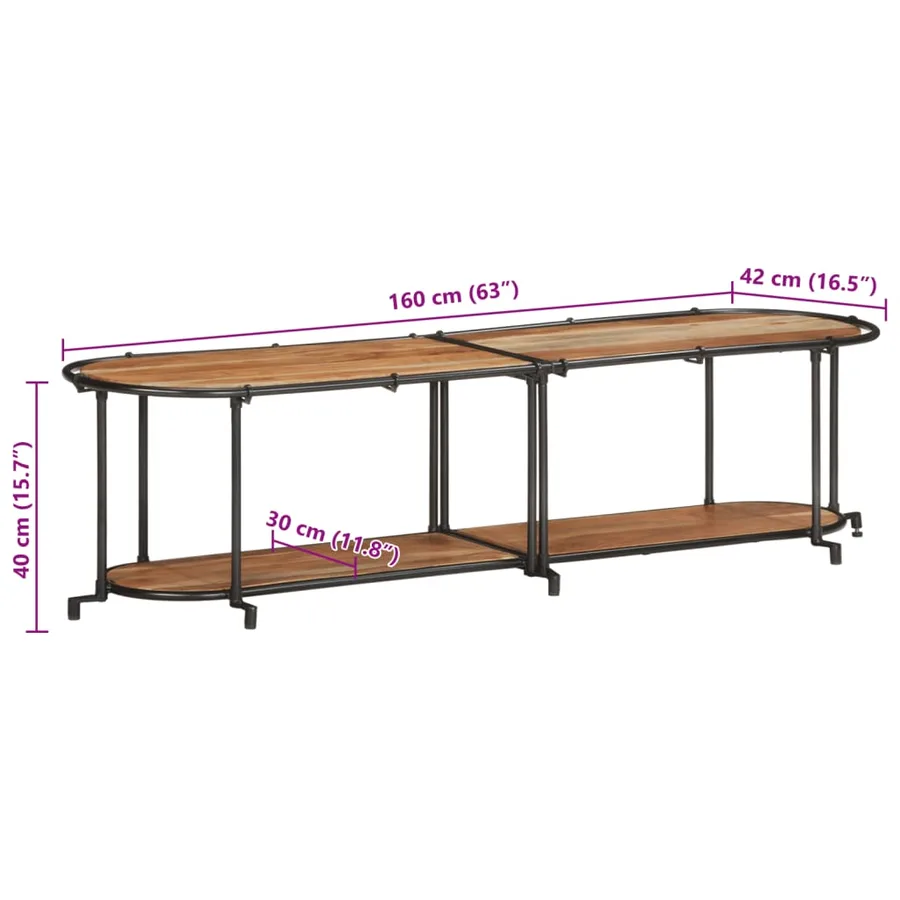 Meuble TV 160x42x40 cm bois d'acacia massif - 11