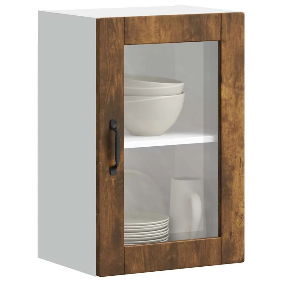 Armoire murale de cuisine avec porte en verre Porto chêne fumé