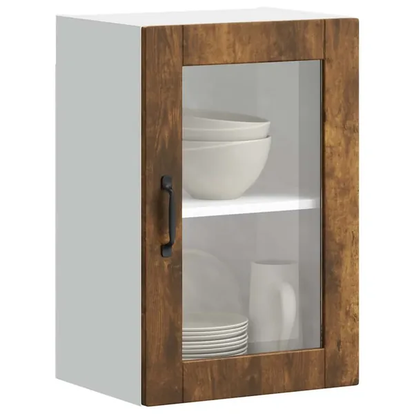 Armoire murale de cuisine avec porte en verre Porto chêne fumé