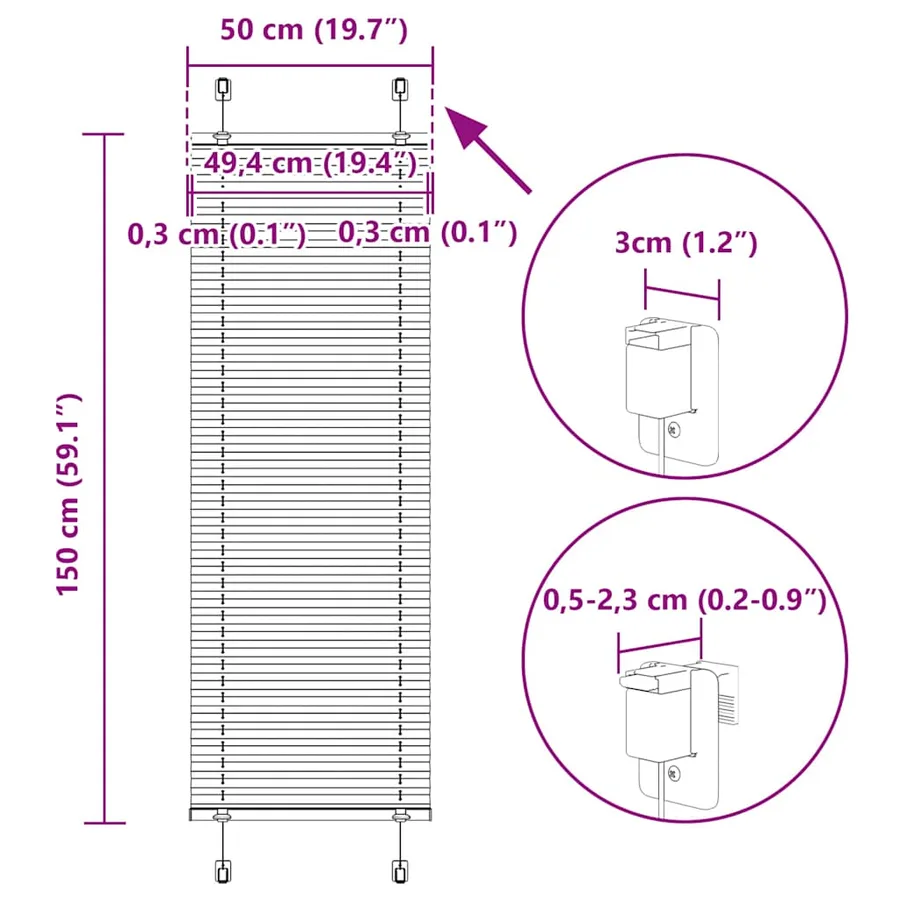 Store plissé gris clair 50x150 cm largeur du tissu 49,4 cm - 14