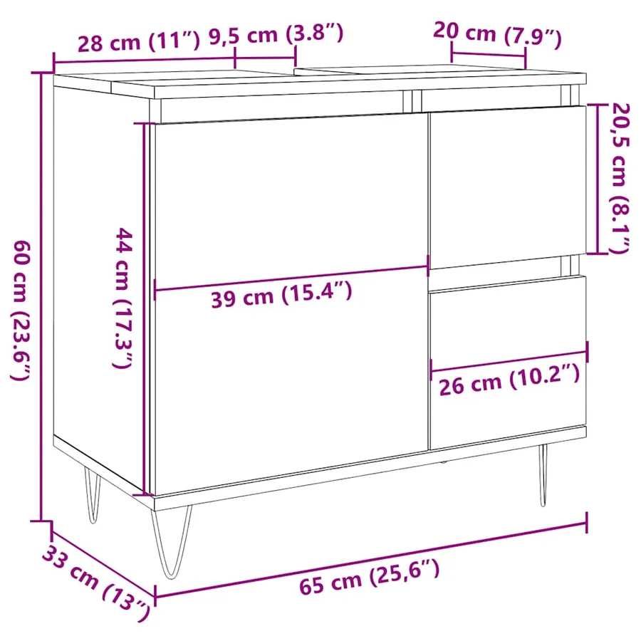 Armoire de lavabo de salle de bain gris béton 65x33x60 cm - 12