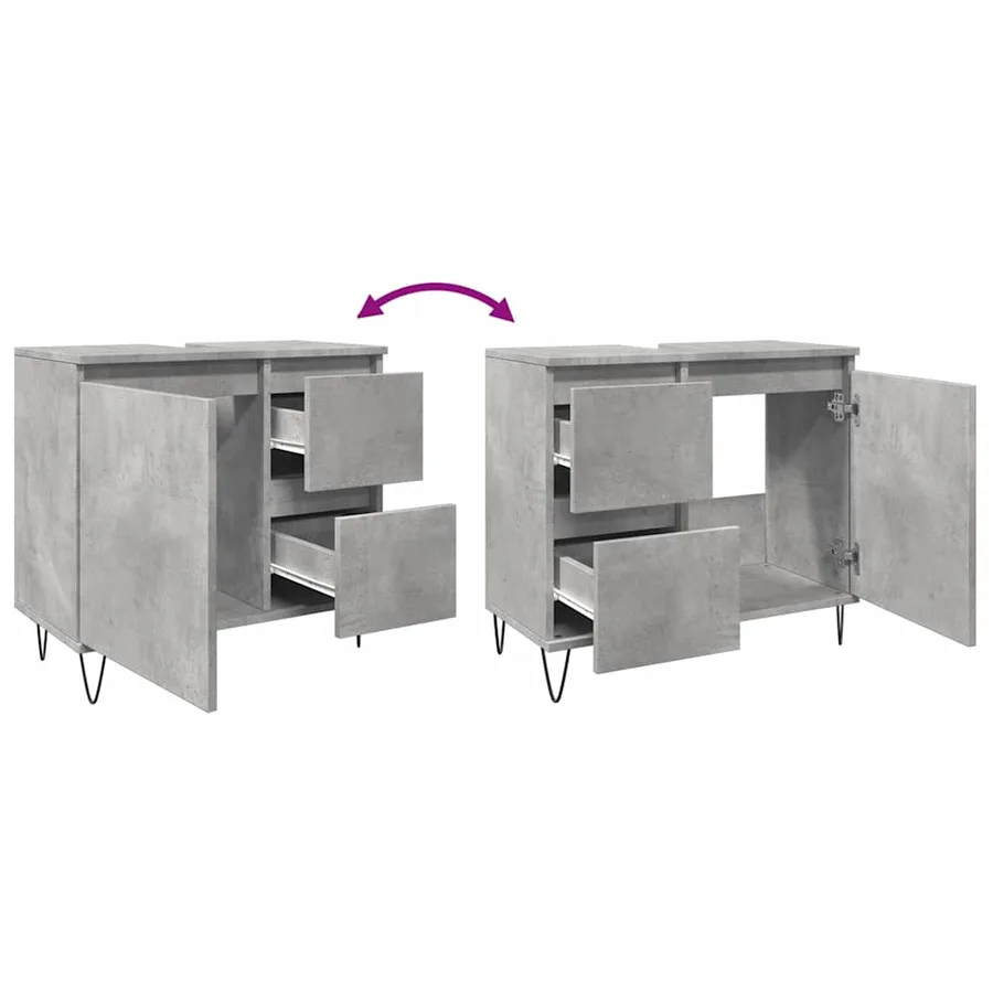 Armoire de lavabo de salle de bain gris béton 65x33x60 cm - 9