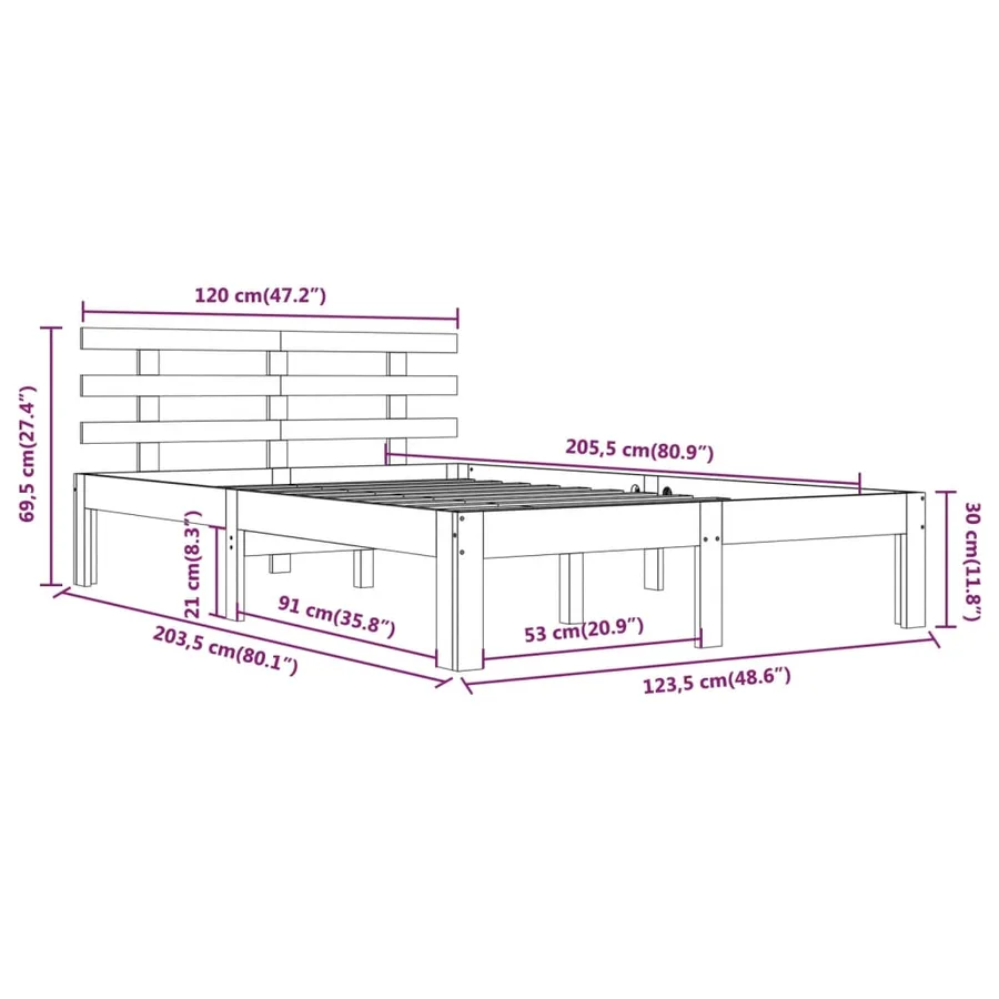 Cadre de lit sans matelas blanc bois massif 120x200 cm - 8