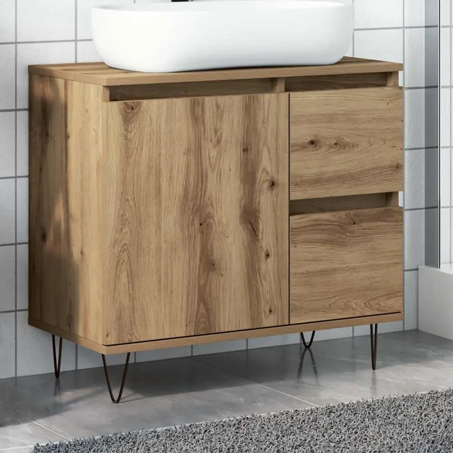 Armoire de lavabo de salle de bain chêne artisanal 65x33x60 cm