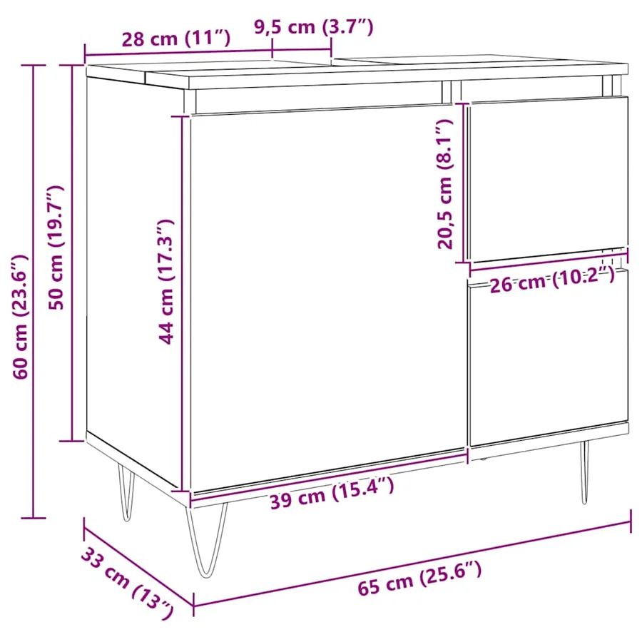 Armoire de lavabo de salle de bain chêne artisanal 65x33x60 cm - 12