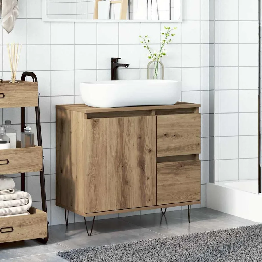 Armoire de lavabo de salle de bain chêne artisanal 65x33x60 cm - 3