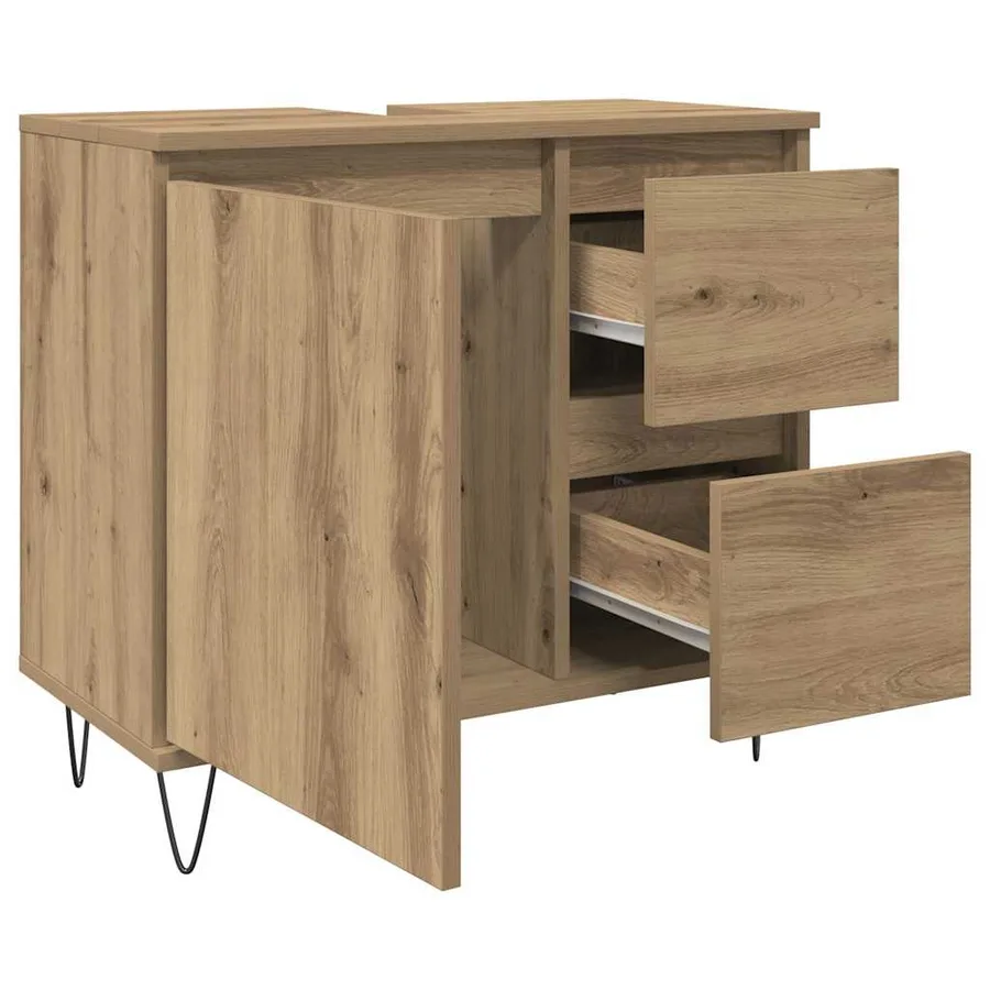 Armoire de lavabo de salle de bain chêne artisanal 65x33x60 cm - 5