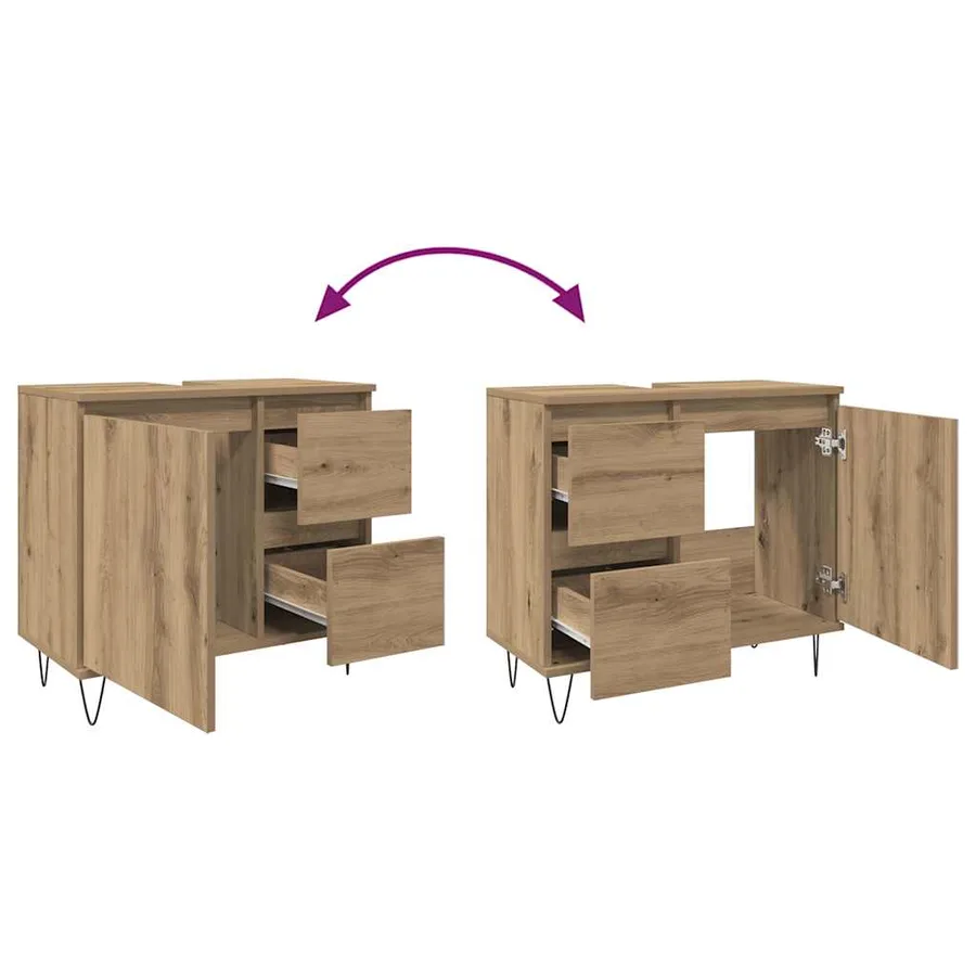 Armoire de lavabo de salle de bain chêne artisanal 65x33x60 cm - 9