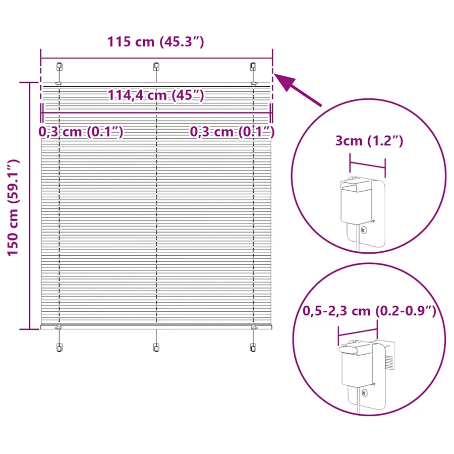 Store plissé rose 115x150 cm largeur du tissu 114,4cm polyester - 14