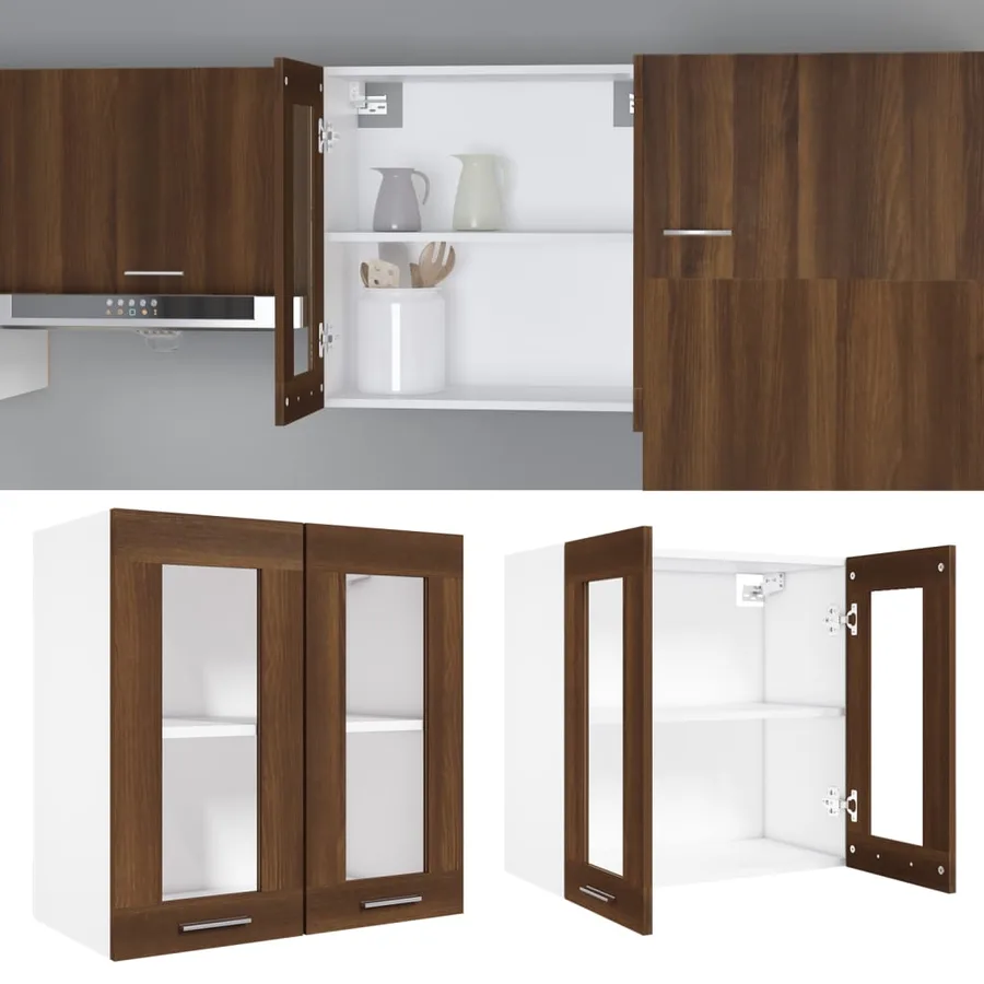 Vitrine suspendue "Lyon" Chêne brun 60 x 31 x 60 cm Bois d'ingénierie - 6