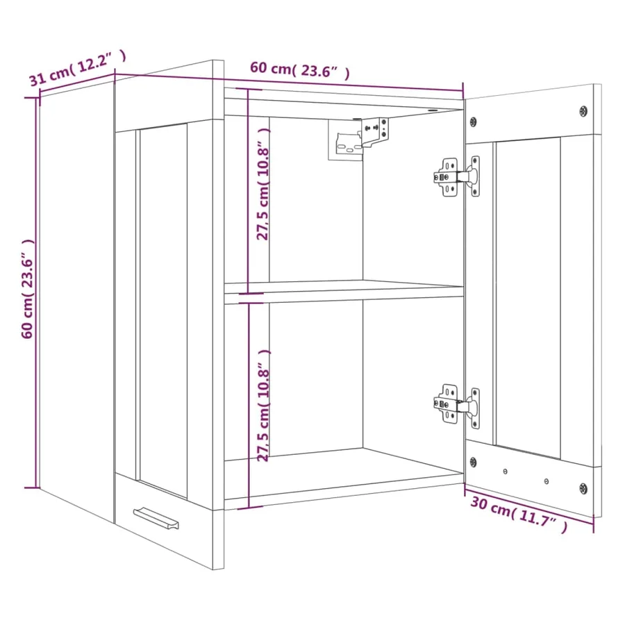 Vitrine suspendue "Lyon" Chêne brun 60 x 31 x 60 cm Bois d'ingénierie - 9