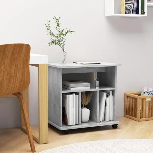 Armoire à roulettes Gris béton 60x45x60 cm Bois d’ingénierie
