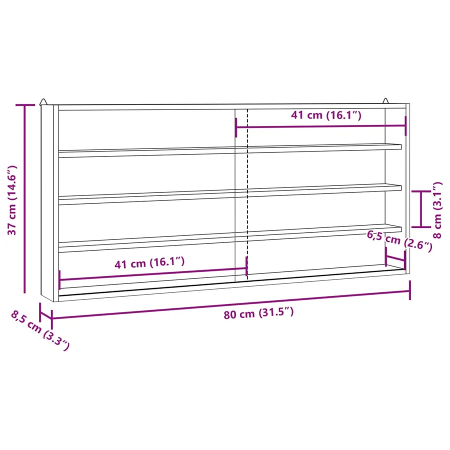 Vitrine de collection en bois avec portes 80 x 8,5 x 37 cm - 10