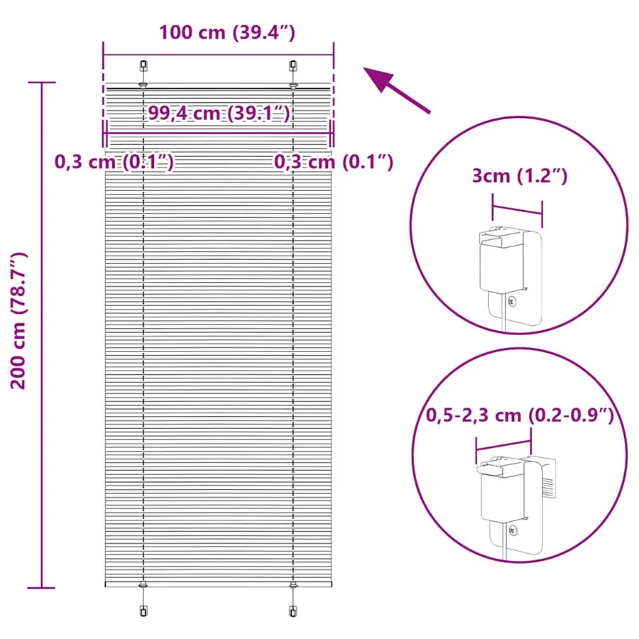 Store plissé blanc 100x200cm largeur du tissu 99,4 cm polyester - 14