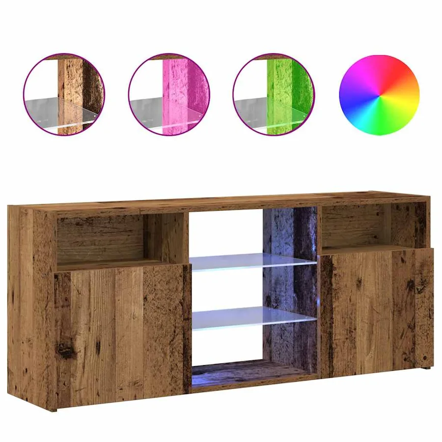 Meuble TV avec lumières LED vieux bois bois d'ingénierie - 2
