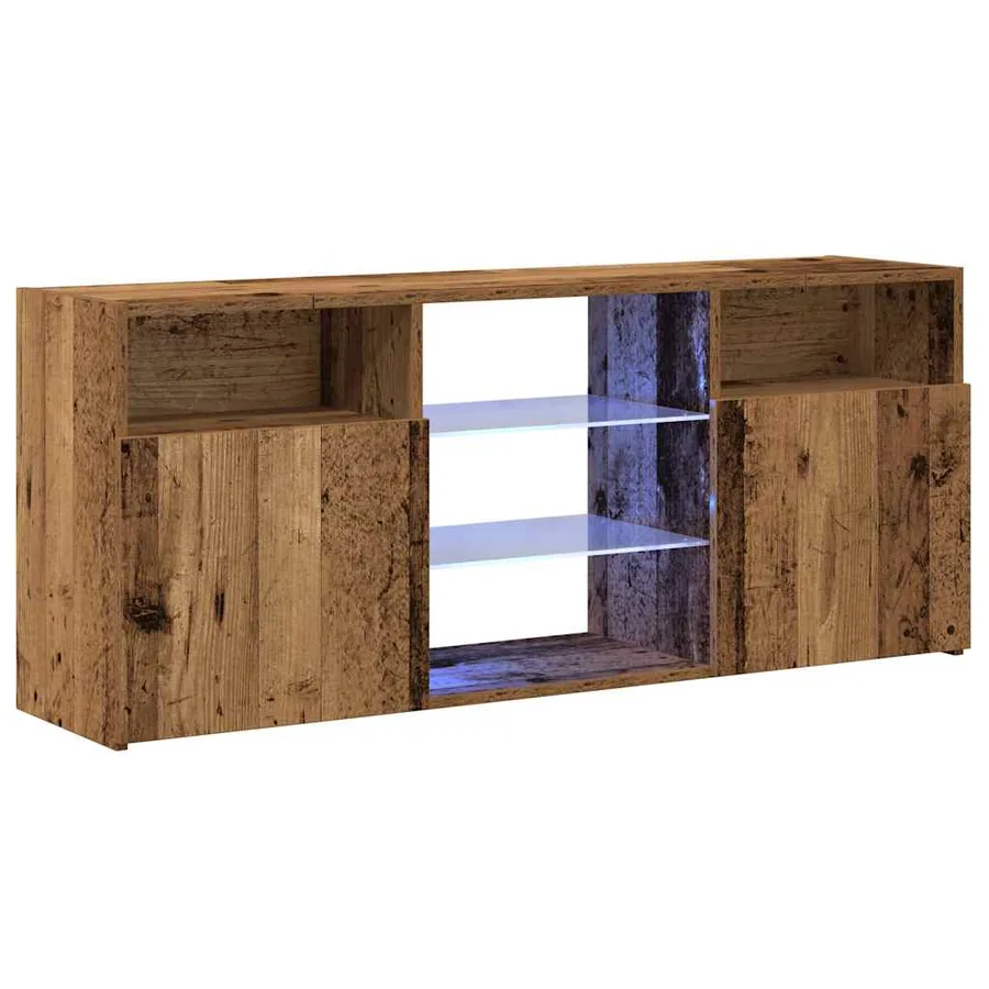 Meuble TV avec lumières LED vieux bois bois d'ingénierie - 3