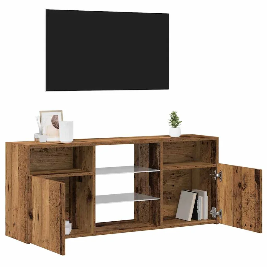 Meuble TV avec lumières LED vieux bois bois d'ingénierie - 5