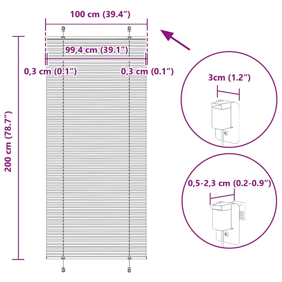 Store plissé noir 100x200 cm largeur du tissu 99,4 cm polyester - 14
