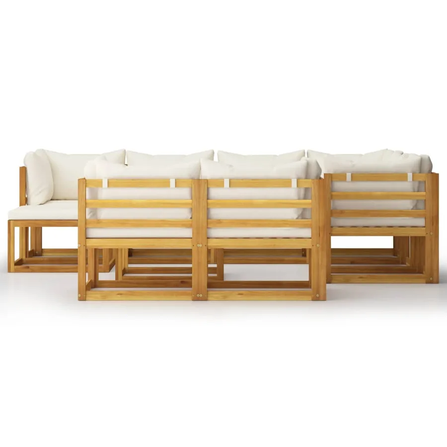 Salon de jardin 10 pcs avec coussin Crème Bois d'acacia solide - 3