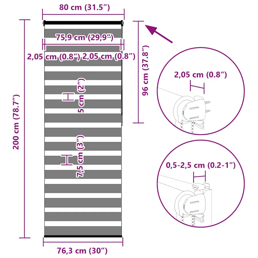 Store zèbre noir 80x200 cm largeur du tissu 75,9 cm polyester - 16