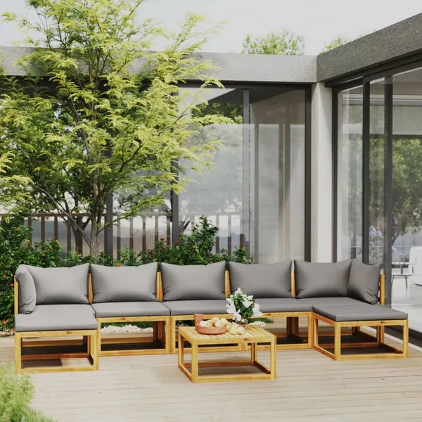 Salon de jardin 8 pcs avec coussin Bois d'acacia solide