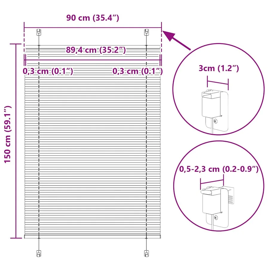 Store plissé anthracite 90x150 cm largeur du tissu 89,4 cm - 14
