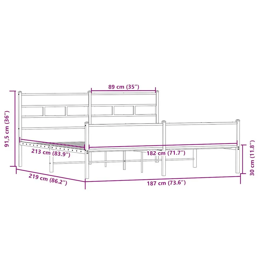 Cadre de lit en métal sans matelas chêne sonoma 183x213 cm - 9