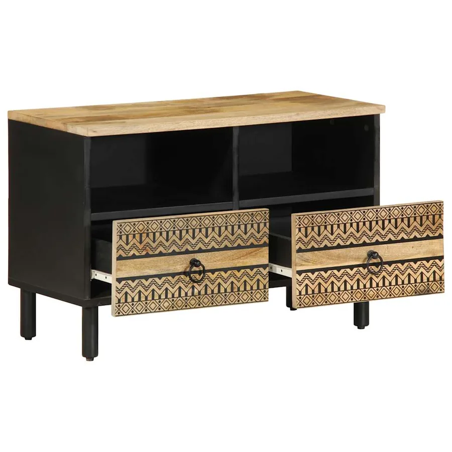 Meuble TV noir 70x33,5x46 cm bois massif manguier brut - 2